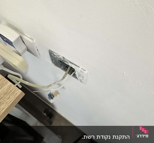 חוטי רשת יוצאים מקיר עם שקע פתוח